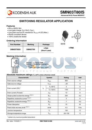 SMN03T80IS datasheet - SWITCHING REGULATOR APPLICATION