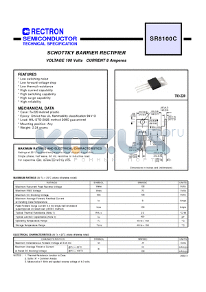 SR8100C datasheet - SCHOTTKY BARRIER RECTIFIER VOLTAGE 100 Volts CURRENT 8 Amperes