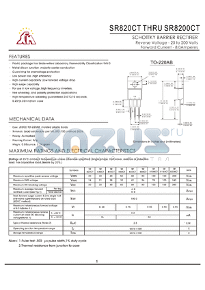 SR8100CT datasheet - SCHOTTKY BARRIER RECTIFLER