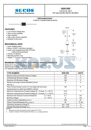 SR8150E datasheet - 8.0 Amp Schottky Barrier Rectifiers