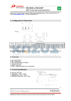 PSC2505-220M datasheet - SMD Power Inductors Unshielded