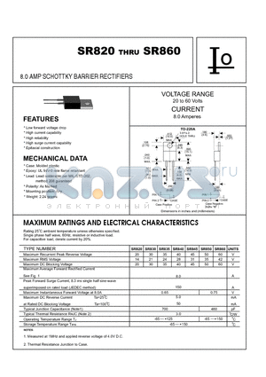 SR820 datasheet - 8.0 AMP SCHOTTKY BARRIER RECTIFIERS