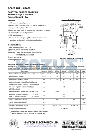 SR820 datasheet - SCHOTTKY BARRIER RECTIFIER