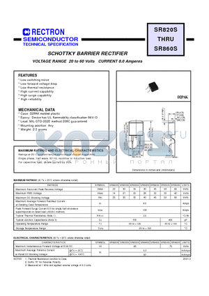 SR830S datasheet - SCHOTTKY BARRIER RECTIFIER (VOLTAGE RANGE 20 to 60 Volts CURRENT 8.0 Amperes)