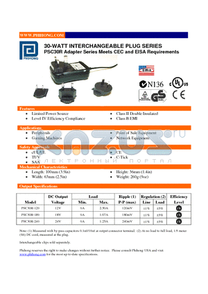 PSC30R-120 datasheet - 30-WATT INTERCHANGEABLE PLUG SERIES