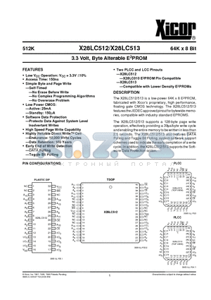 X28LC512PI-15 datasheet - 3.3 Volt, Byte Alterable E2PROM
