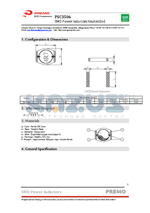 PSC3506 datasheet - SMD Power Inductors Unshielded