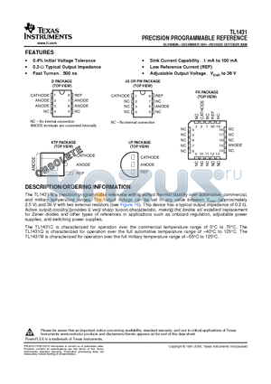 TL1431CPWR datasheet - PRECISION PROGRAMMABLE REFERENCE