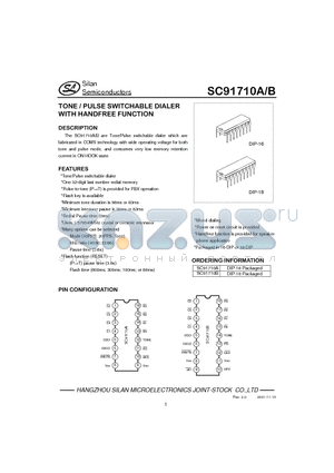 SC91710A datasheet - TONE / PULSE SWITCHABLE DIALER WITH HANDFREE FUNCTION