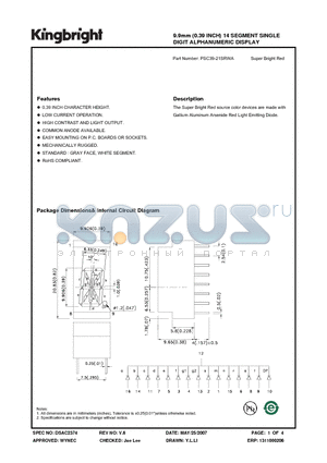 PSC39-21SRWA datasheet - 9.9mm (0.39 INCH) 14 SEGMENT SINGLE DIGIT ALPHANUMERIC DISPLAY