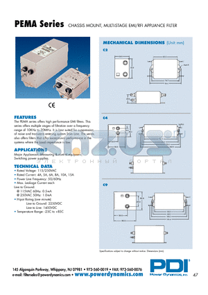 PEMA06Q-1-BC2 datasheet - CHASSIS MOUNT, MULTI-STAGE EMI/RFI APPLIANCE FILTER