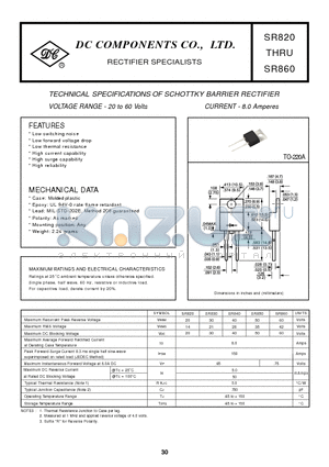 SR850 datasheet - TECHNICAL SPECIFICATIONS OF SCHOTTKY BARRIER RECTIFIER