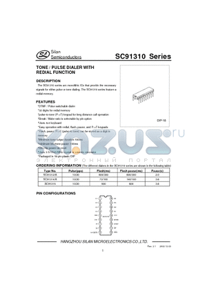 SC91316 datasheet - TONE / PULSE DIALER WITH REDIAL FUNCTION