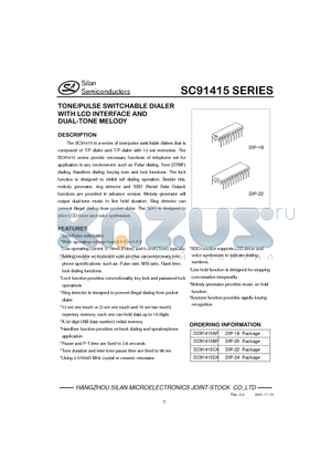 SC91415 datasheet - TONE/PULSE SWITCHABLE DIALER WITH LCD INTERFACE AND DUAL-TONE MELODY