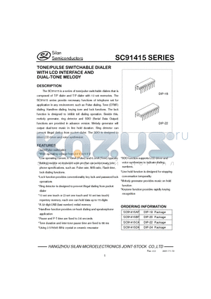 SC91415AP datasheet - TONE/PULSE SWITCHABLE DIALER WITH LCD INTERFACE AND DUAL-TONE MELODY