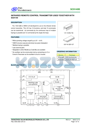 SC9148B datasheet - INFRARED REMOTE CONTROL TRANSMITTER USED TOGETHER