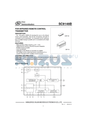 SC9148B datasheet - FOR INFRARED REMOTE CONTROL TRANSMITTER