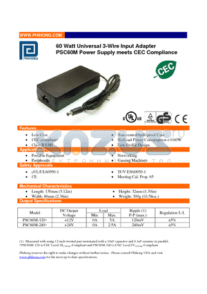 PSC60M-120 datasheet - 60 Watt Universal 3-Wire Input Adapter