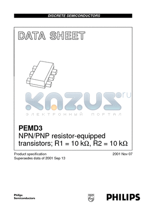 PEMD3 datasheet - NPN/PNP resistor-equipped transistors; R1 = 10 kohm, R2 = 10 kohm