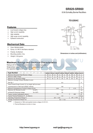 SR860 datasheet - 8.0A Schottky Barrier Rectifiers