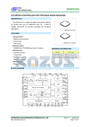 SC9318FA-033 datasheet - DTS MICROCONTROLLER FOR PORTABLE RADIO RECEIVER