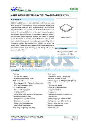 SC9308P datasheet - AUDIO SYSTEM CONTROL MCU WITH ANALOG RADIO FUNCTION