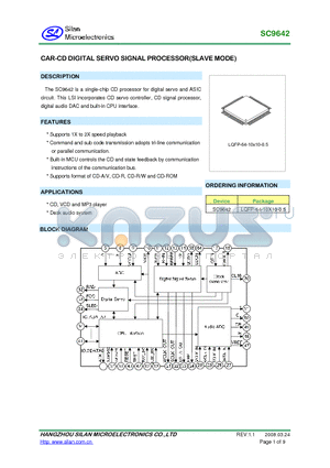 SC9642 datasheet - CAR-CD DIGITAL SERVO SIGNAL PROCESSOR(SLAVE MODE)