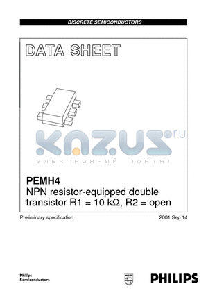 PEMH4 datasheet - NPN resistor-equipped double transistor R1 = 10 kohm, R2 = open