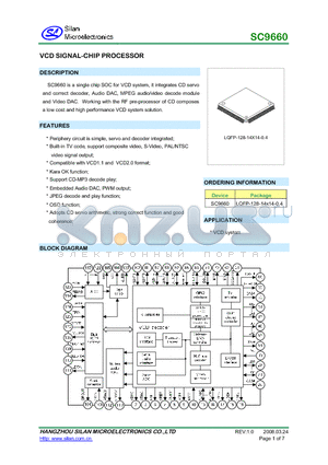 SC9660 datasheet - VCD SIGNALCHIP PROCESSOR