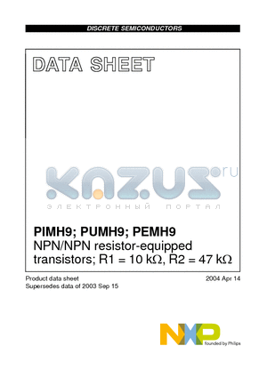 PEMH9 datasheet - NPN/NPN resistor-equipped transistors; R1 = 10 kY, R2 = 47 kY