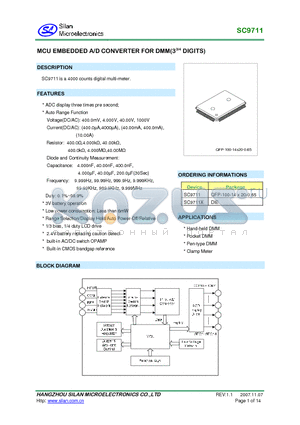 SC9711X datasheet - MCU EMBEDDED A/D CONVERTER FOR DMM