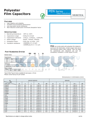 PEN102J2D datasheet - Polyester Film Capacitors