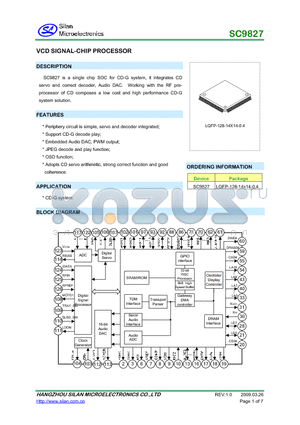 SC9827 datasheet - VCD SIGNAL-CHIP PROCESSOR
