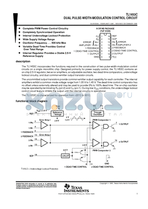 TL1453 datasheet - DUAL PULSE-WIDTH-MODULATION CONTROL CIRCUIT