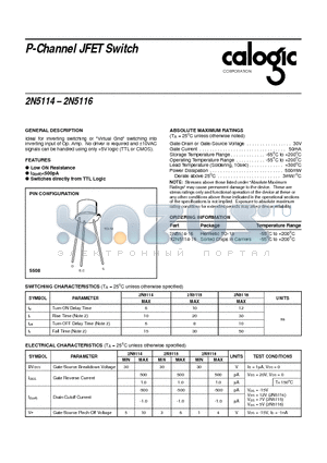 X2N5114-16 datasheet - P-Channel JFET Switch