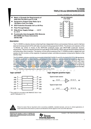 TL145406 datasheet - TRIPLE RS-232 DRIVERS/RECEIVERS