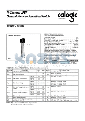 X2N5457-59 datasheet - N-Channel JFET General Purpose Amplifier/Switch
