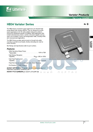 V481HB34 datasheet - Varistor Products - High Energy Industrial