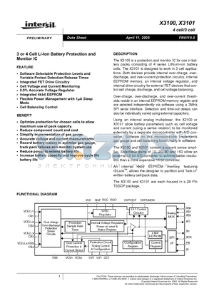 X3100 datasheet - 3 or 4 Cell Li-Ion Battery Protection and Monitor IC