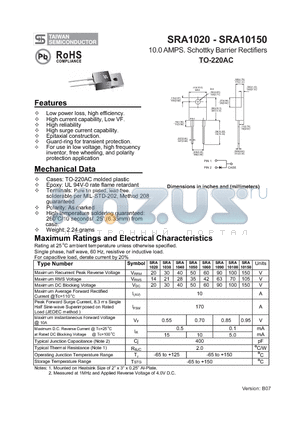 SRA10150 datasheet - 10.0 AMPS. Schottky Barrier Rectifiers