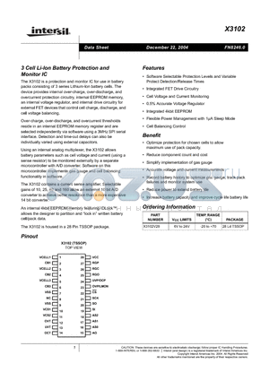 X3102 datasheet - 3 Cell Li-Ion Battery Protection and Monitor IC