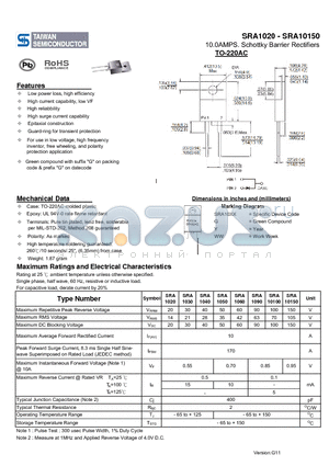 SRA10100 datasheet - 10.0AMPS. Schottky Barrier Rectifiers