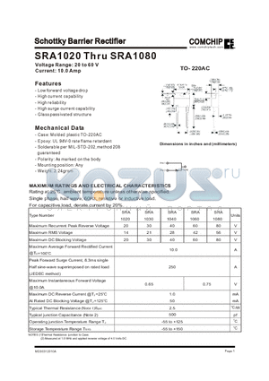 SRA1020 datasheet - Schottky Barrier Rectifier