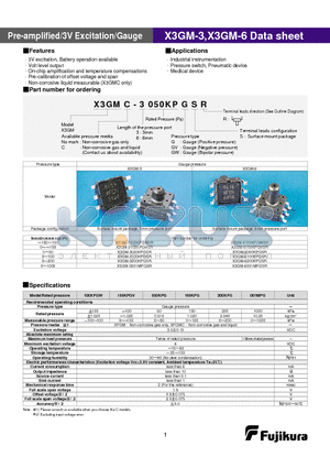 X3GM-3001MPGSR datasheet - Pre-amplified/3V Excitation/Gauge