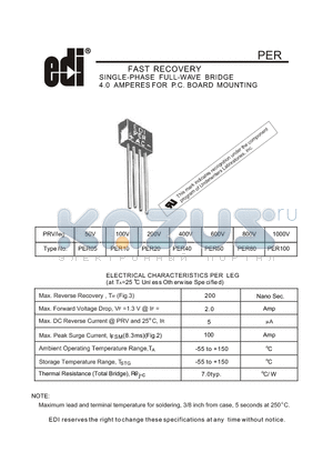 PER datasheet - FAST RECOVERY SINGLE-PHASE FULL-WAVE BRIDGE 4.0 AMPERES FOR P.C. BOARD MOUNTING