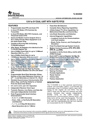 TL16C2552FN datasheet - 1.8-V to 5-V DUAL UART WITH 16-BYTE FIFOS