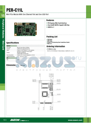 PER-C11L datasheet - Mini PCIe Module With One Ethernet Port and One USB Port
