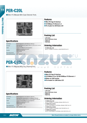 PER-C20L datasheet - Mini-PCI Type III Interface