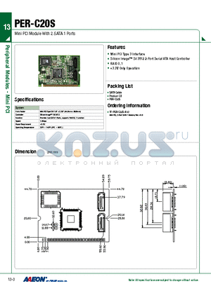 PER-C20S datasheet - Mini PCI Module With 2 SATA 1 Ports