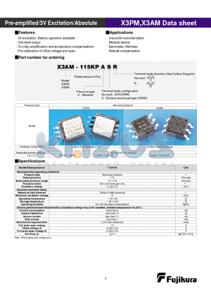X3PM-115KPA datasheet - Pre-amplified/3V Excitation/Absolute